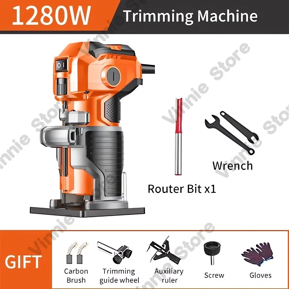220V Orange Multifunctional 1280w Woodworking Electric Trimmer Cutting Machine Woodworking Groove Milling Machine