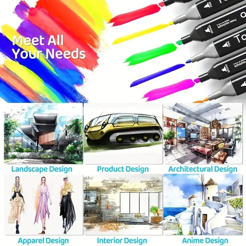 24/36/48/60/80/120 لون طرف مزدوج أقلام تلوين دائمة لرسم اللوحة رسم كاريكاتير تصميم اللوازم المدرسية