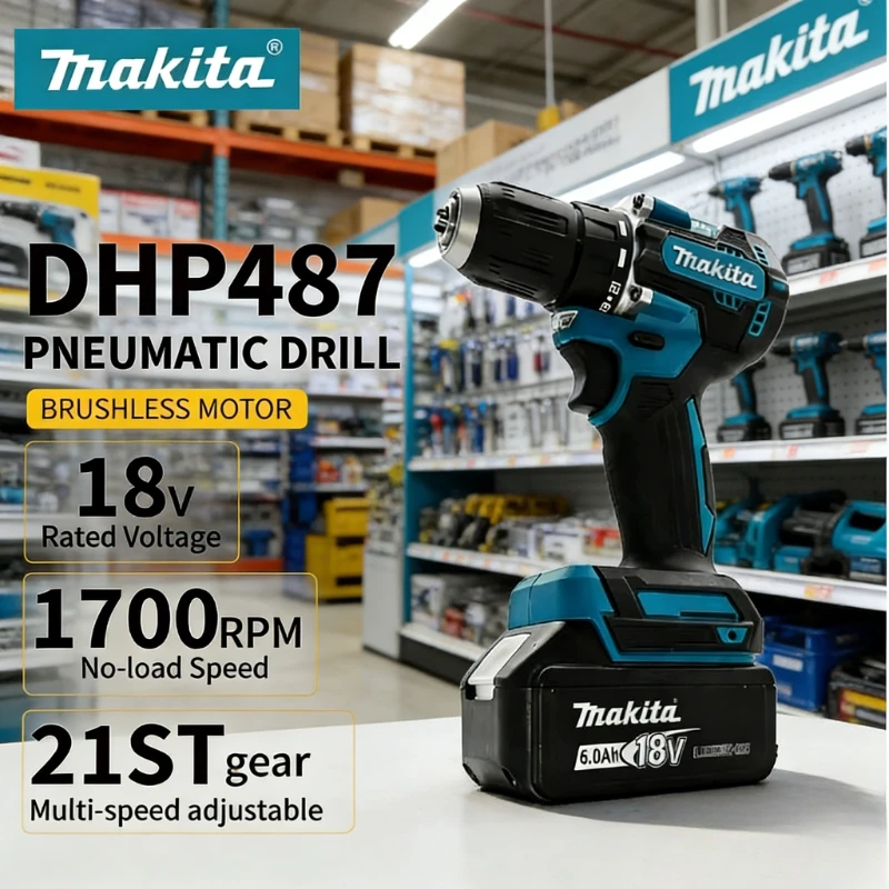 

Makita DHP487 LXT Brushless Cordless Impact Drill Motor Compact 18V Hammer Driver Rechargeable Screwdriver Power Tool