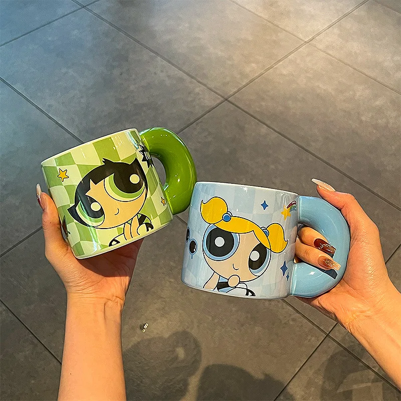 Buttercup Blossom Bubbles The Powerpuff Girls Cute Cartoon Water Cup Kawaii Mug Lovely Ceramic Coffee Cup Periphery Holiday Gift