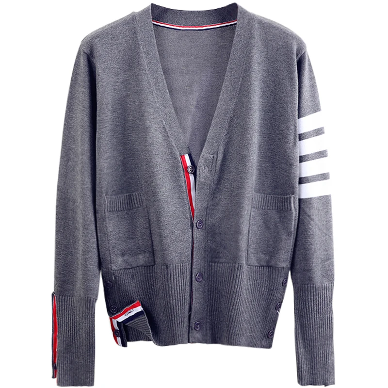 ex سترة مشغولة من الصوف ort ملابس خارجية فضفاضة المرأة Faion ربيع الخريف الكورية Sle V-Ne طويلة Sve سترة مخططة #3