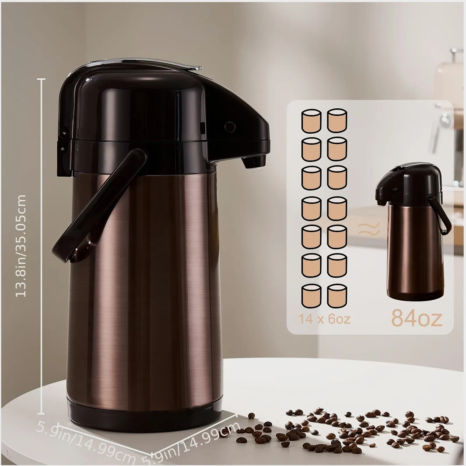 

Upgraded Double-Pump Coffee Carafe – 84 oz (2.5 L) Stainless Steel Hot & Cold Beverage Dispenser with Rotating Lazy Susan Base – Ideal for Coffee, Hot Cocoa, Iced Tea, and Party Serving