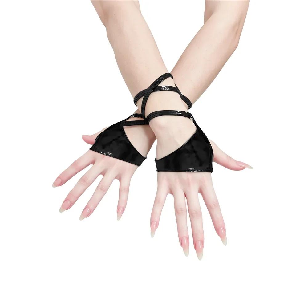 Sexy Women Stain Smooth Half Gloves Oil Glossy Shiny Elastic Glove Cosplay Maid Dance Gloves Stage Wear Plus Size