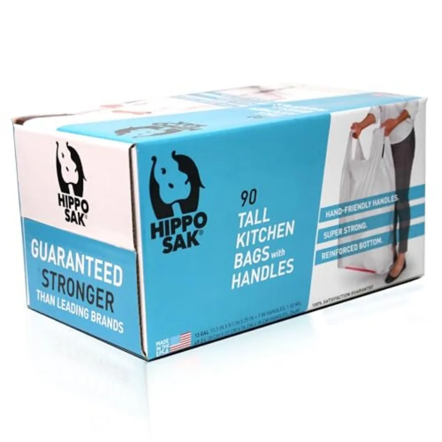 

Tall Kitchen Garbage Bags with Ergonomic Handles - 13 Gallon Trash Bags - Super Strong, Patented Reinforced Bottom and Leak Pro