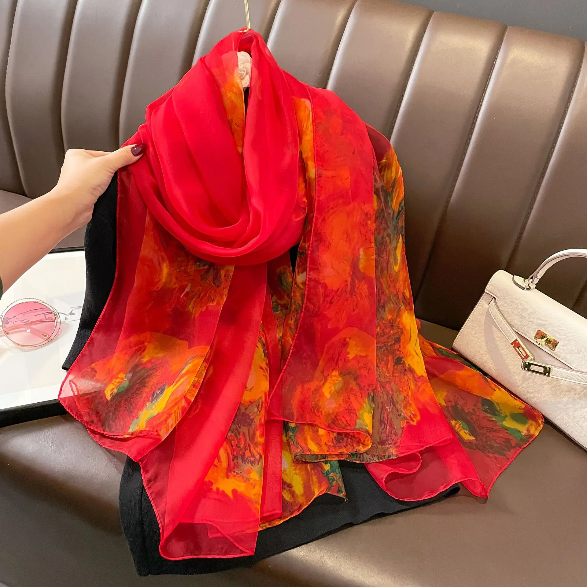 

2023 Beach Stoles Wraps New Summer Large Shawls Silk Scarf Foulard Female Hijab Scarves Wraps for Women Hijab Headband Bandana