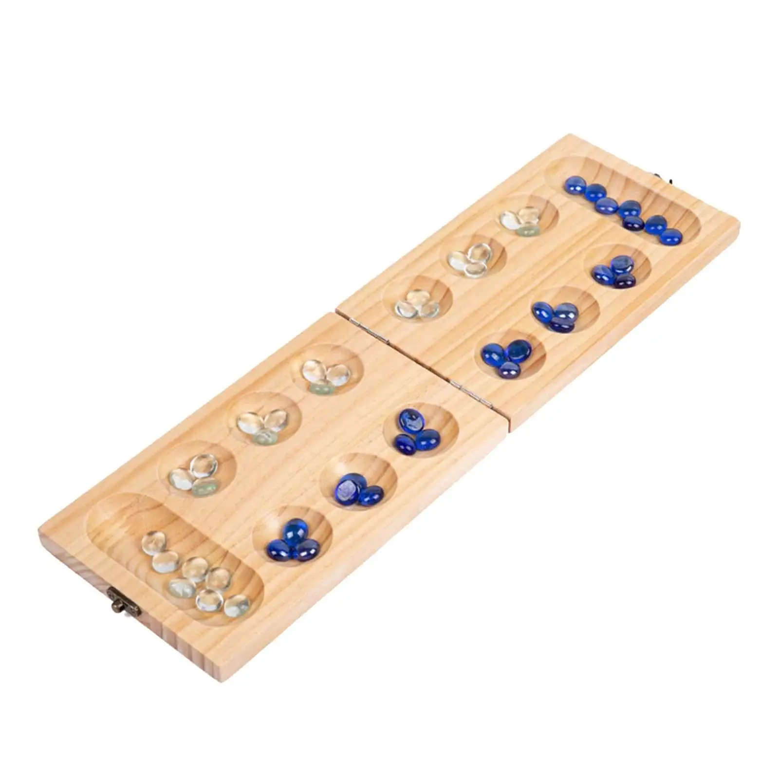 Wooden Mancala Board Game 2 Player Game Tabletop Game Portable 48 Stones Set for Children and Adults Teen Travel Travel Games