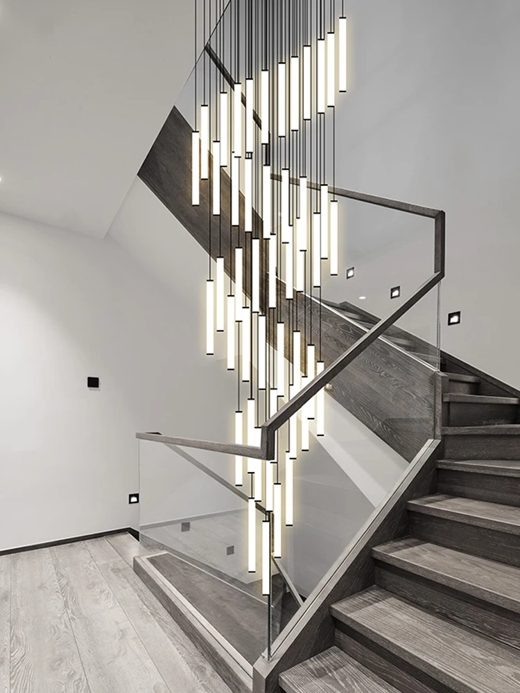 

Modern Luxury Led Pendent Lamp Loft Black Ceiling Chandelier Living Room Lighting Suspension Light White Acrylic Staircase