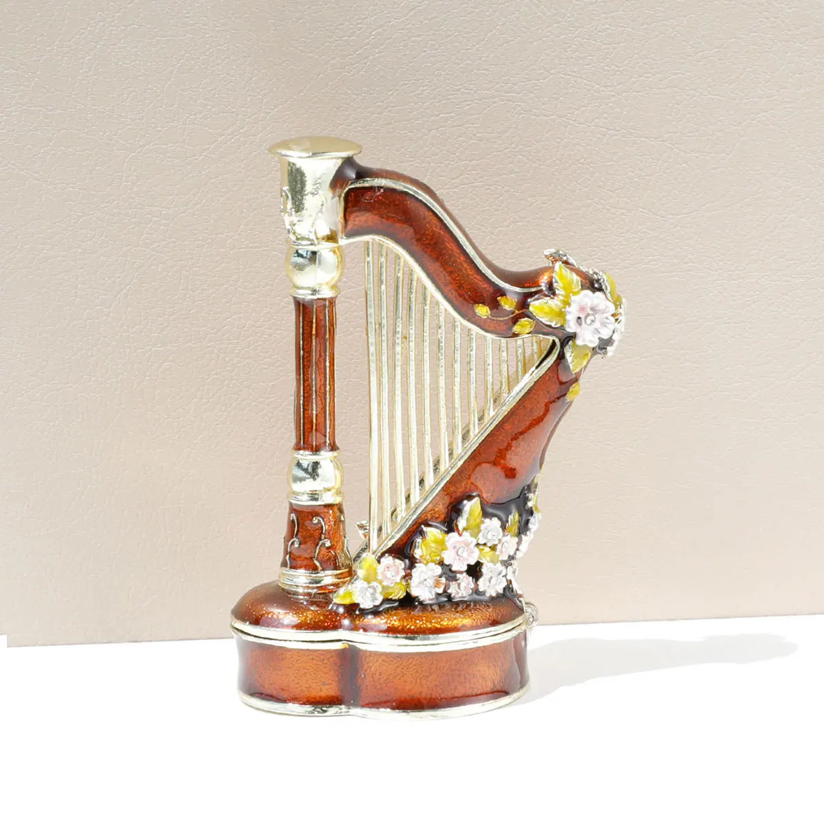 High-End Enamel Harp Metal Jewelry Box Home Decoration Music Instrument Ornament Wedding Ring Box
