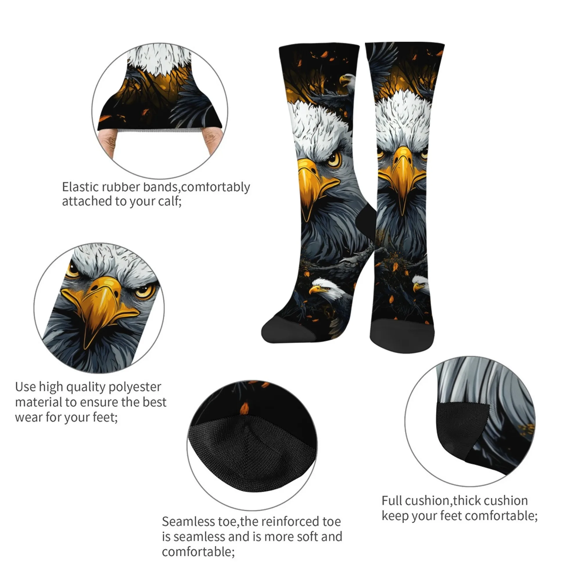 Skarpetki Crew z grafiką fajnego orła, wyrazisty styl zwierzęcy na aktywności na świeżym powietrzu, do noszenia na co dzień i na prezent, miękkie i wytrzymałe.