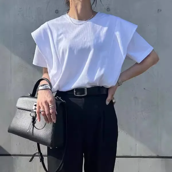 Japanse en Koreaanse damesmode zomer nieuwe losse veelzijdige casual effen kleur puur katoen gegolfde T-shirt top voor dames