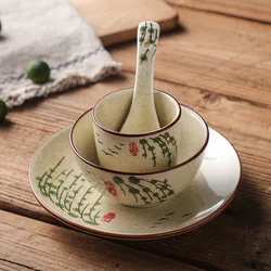 Japanese Bowl Spoon Dish Set Chinese Simple Ceramics Hotel Restaurant Bowl Dishcup Spoon Household Tableware