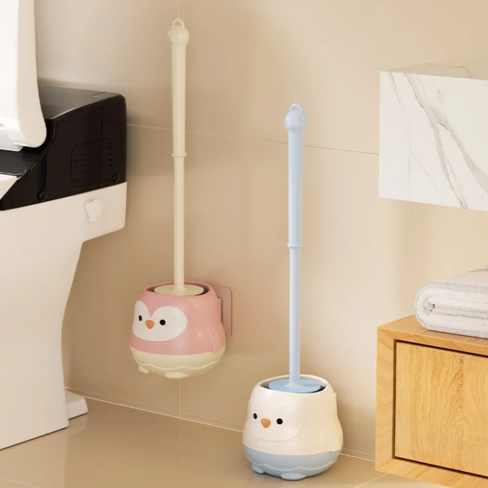 Toilet Brush with Stand Long Handle Cleaning Tool for WC Bathroom Accessories Home Cleaning Kit Cute Silicone Toilet Brush