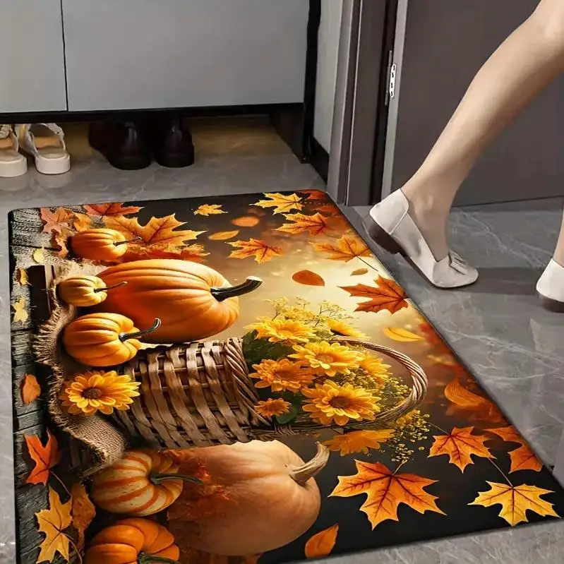 Autumn Maple Leaf Pumpkin Entrance Doormat Home Decor Kitchen Corridor Balcony Rugs Bedroom Beside Foot Mat Bath Carpet Decor
