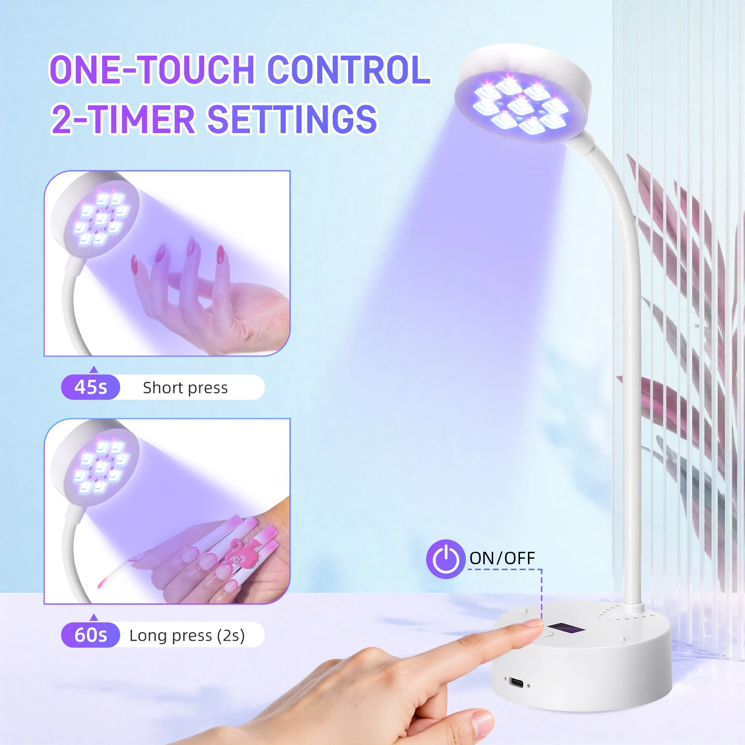 9 المصابيح الأشعة فوق البنفسجية LED مسمار مصباح قابلة للشحن البسيطة الأشعة فوق البنفسجية ضوء ل هلام طلاء الأظافر علاج سريع معقوفة UV مصباح 18 واط مانيكير المعدات