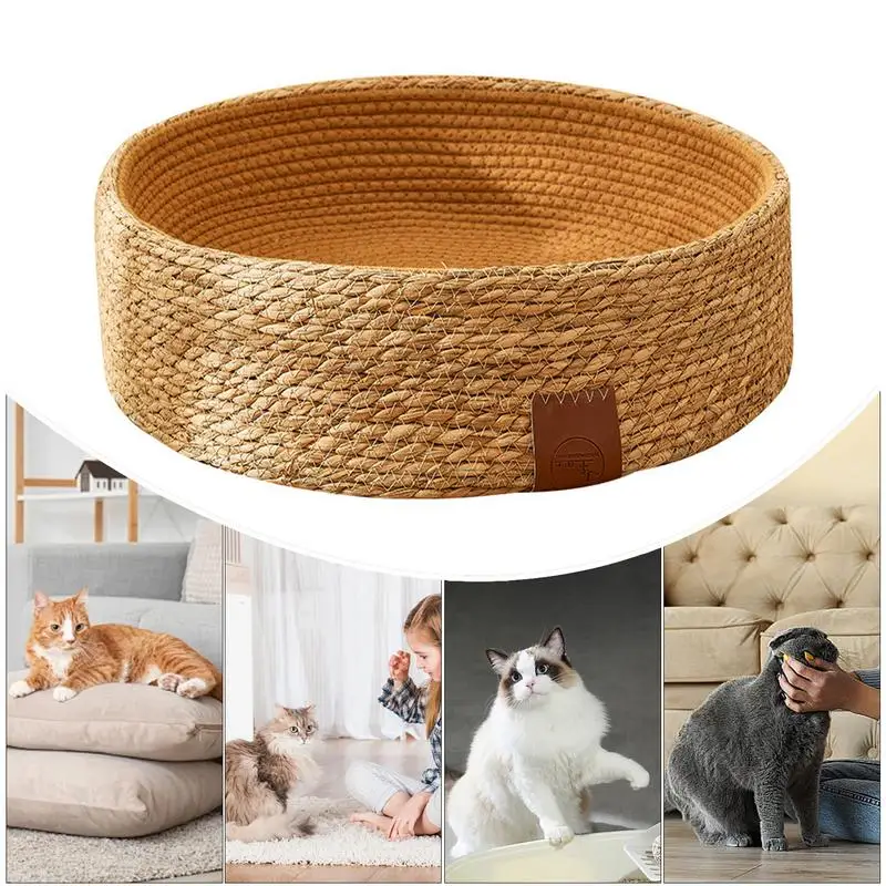 Cat Basket Bed Rattan Weave Pet Furniture Cat Bed Basket Nest Wicker Dog Bed Cat Scratching Board Cozy Kitten Bed For Cat