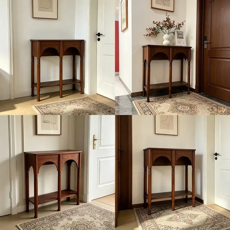 Mid Century Retro Solid Ash Wood Entrance Table French Style Hallway Console Cabinet Foyer Decor