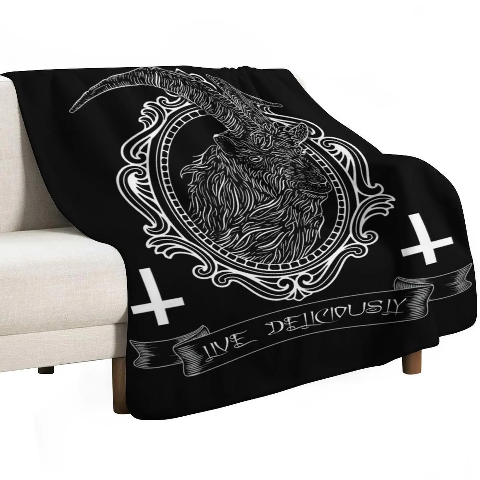 Black Phillip - live deliciously? Throw Blanket Decoratives Softest Hairy cosplay anime blankets and throws Blankets