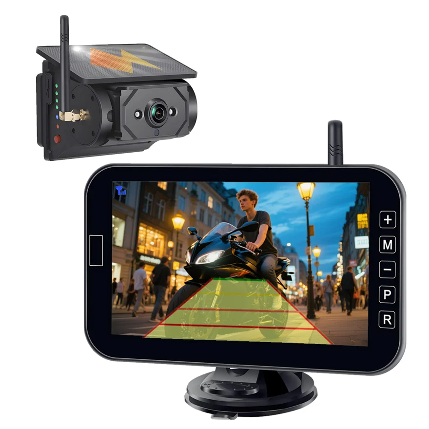 

W7003 Wireless Magnetic Solar 7" Monitor Reverse Camera Rear View Backup Parking Night Vision Camera IP68 Waterproof