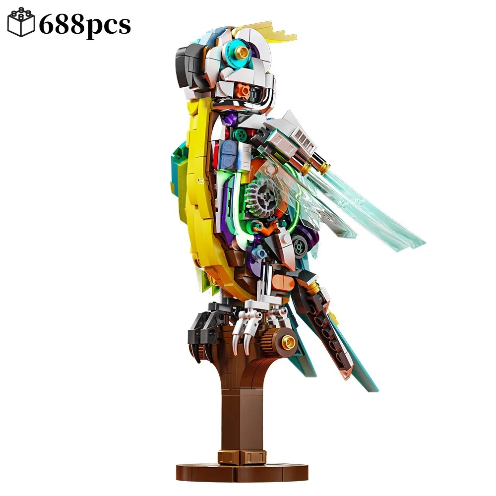 Technical Mechanical Parrot With Light Building Blocks Kit Bird Animal Bricks Model Assembly Toys Creative Gifts for Kids 
