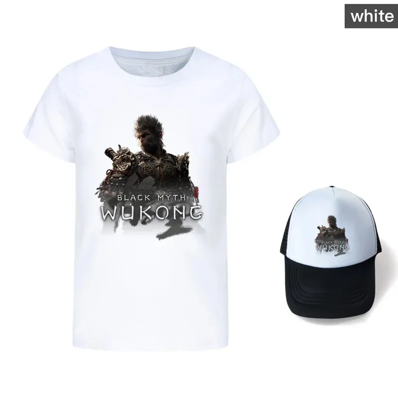 

zz04zz12Game Black Myth Wukong костюм с принтом для мальчиков и девочек неторопливая футболка + кепка модный подарок на день рождения и фестиваль для детей