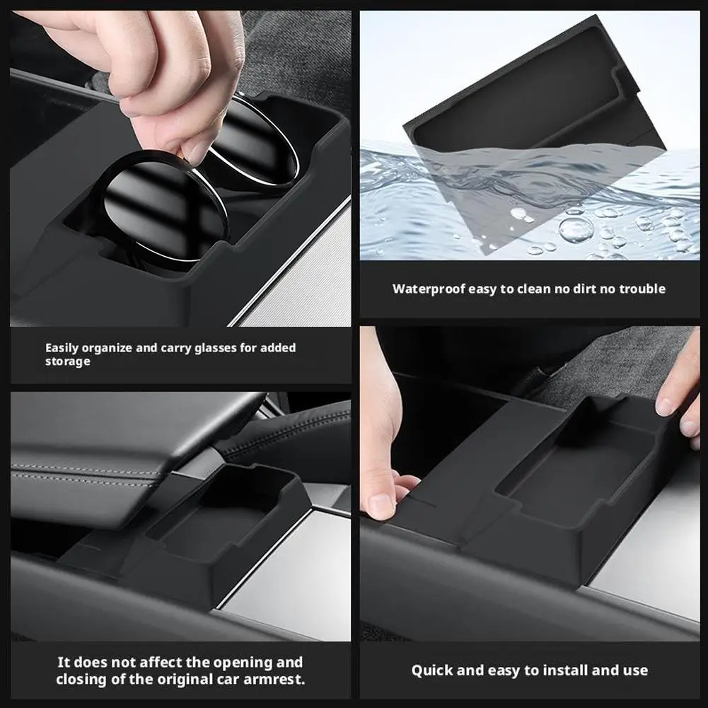 سيارة التحكم المركزي علبة نظارات ل تسلا Model3/Y إطلاق 2025 + العرعر سيليكون مسند الذراع صندوق تخزين المنظم اكسسوارات G9S1 #2