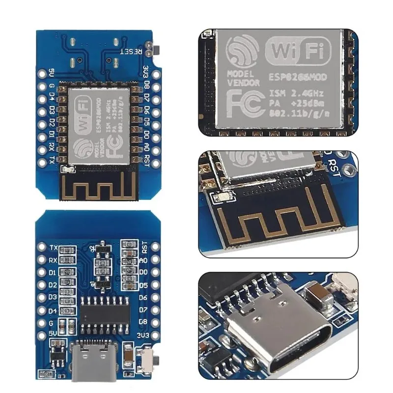 โมดูล Type-C D1 Mini NodeMcu ESP8266 ESP-12F Mini NodeMCU Lua 4M ไบต์ โมดูล WiFi ไร้สายสำหรับ Arduino USB