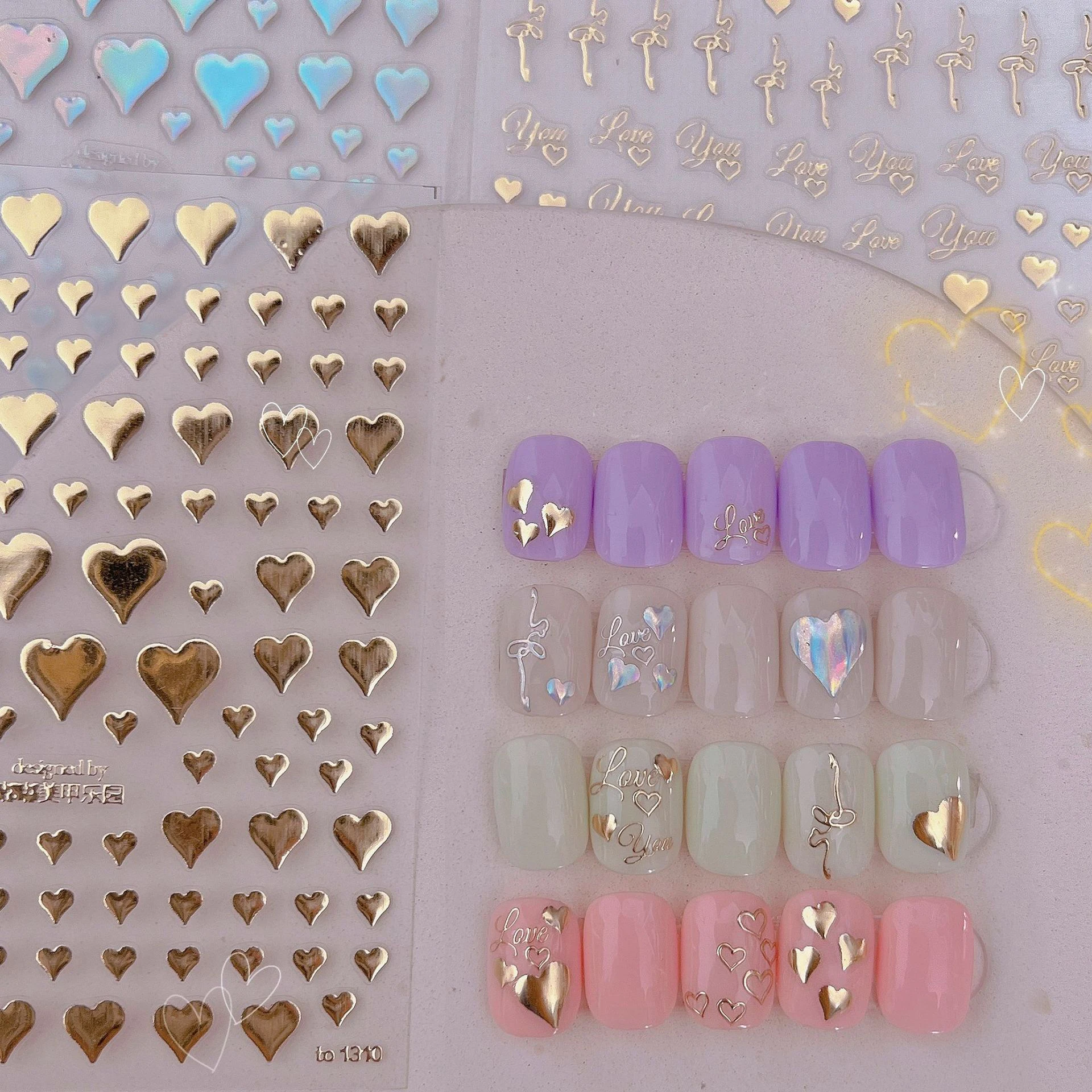 

Nail Art Stickers 5D Heart Bronzing Cute Sliders for Nails Transfer Decals Decoration for Manicure Press on Nails Korea Japan