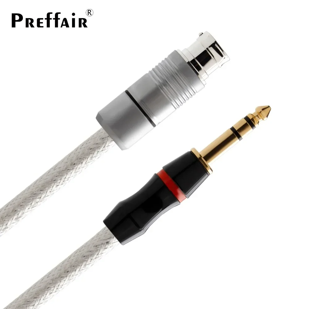 Preffair 1PC 100% Pure Solid Silver XLR 3-Pin Female to 6.35mm 1/4