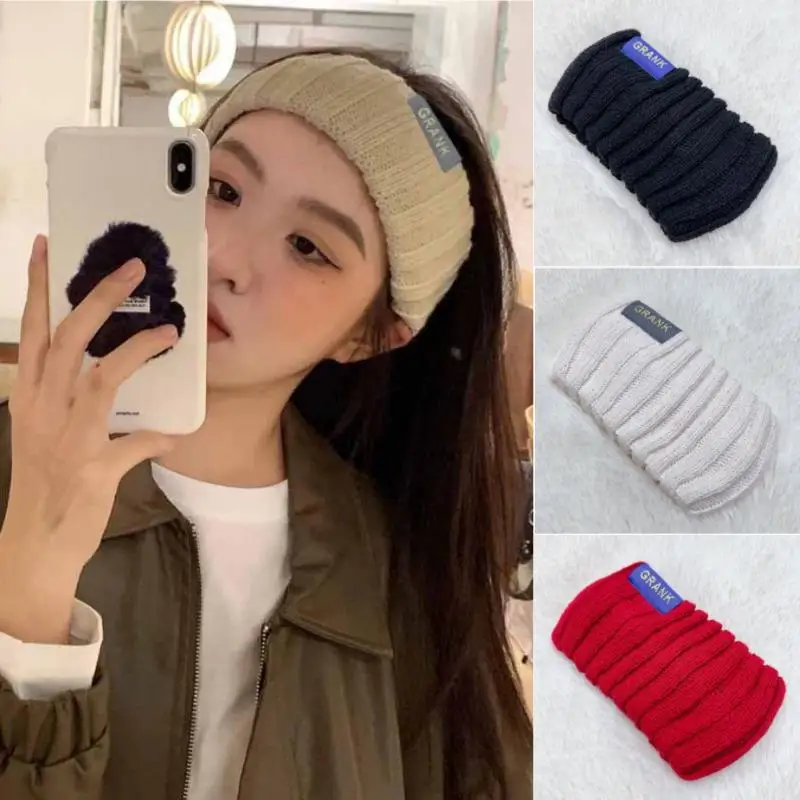 Femmes hiver large bandeau couleur unie tricoté chaud bandeau filles Punk élastique chapeaux sport bandes de cheveux accessoires
