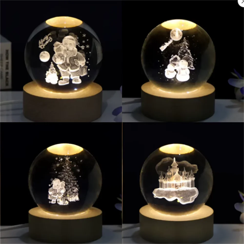 

4 types 3D Christmas Santa claus Crystal ball Christmas tree glass Ball snow man Crystal Craft for Birthday Christmas Gifts