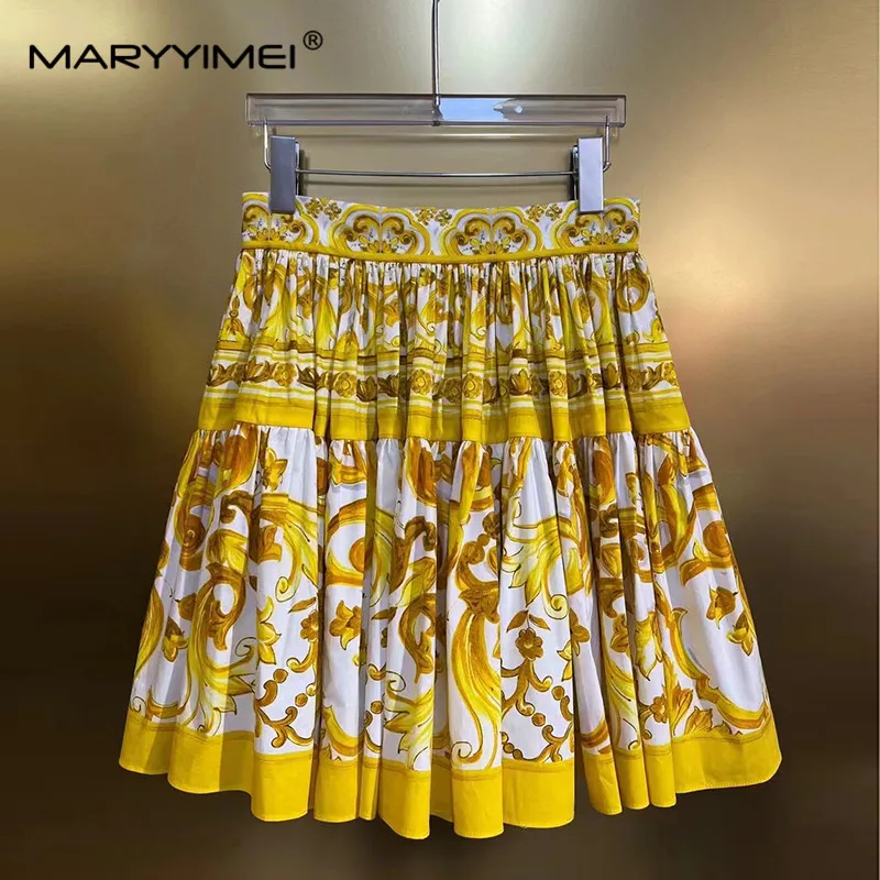 MARYYIMEI Fashion Women\'s Suit New Vintage Short sleeved Short Top+Mini Short skirt Baroque Printed Cotton Two piece set