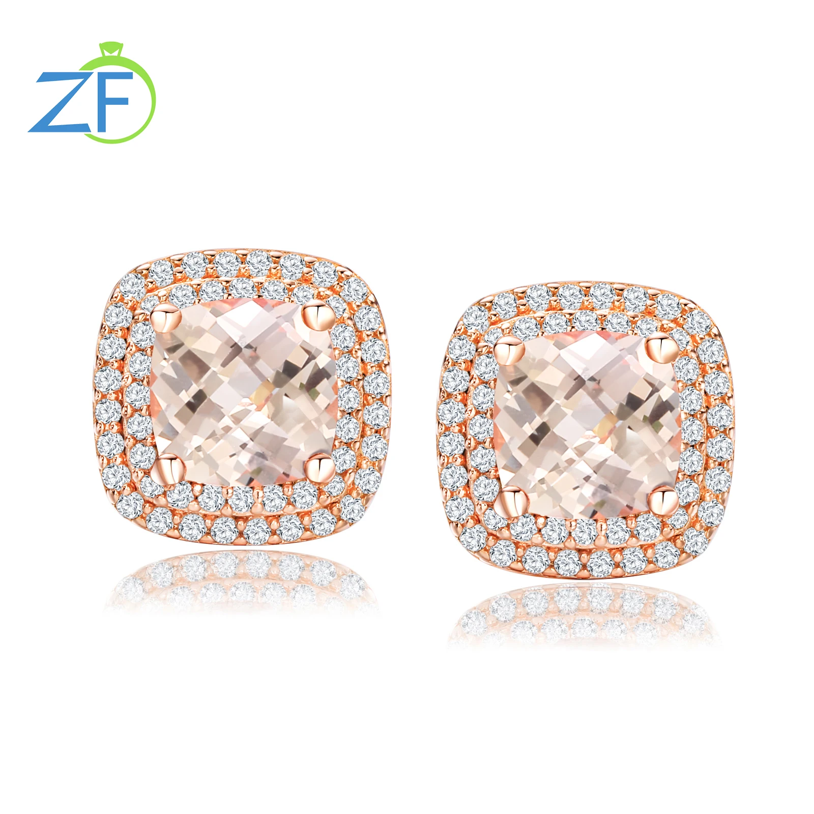 

GZ ZONGFA 925 Sterling Silver Morganite Engagement Earrings for Women 3.1ct Lab Created Gemstone Rose Gold Plated Fine Jewelry