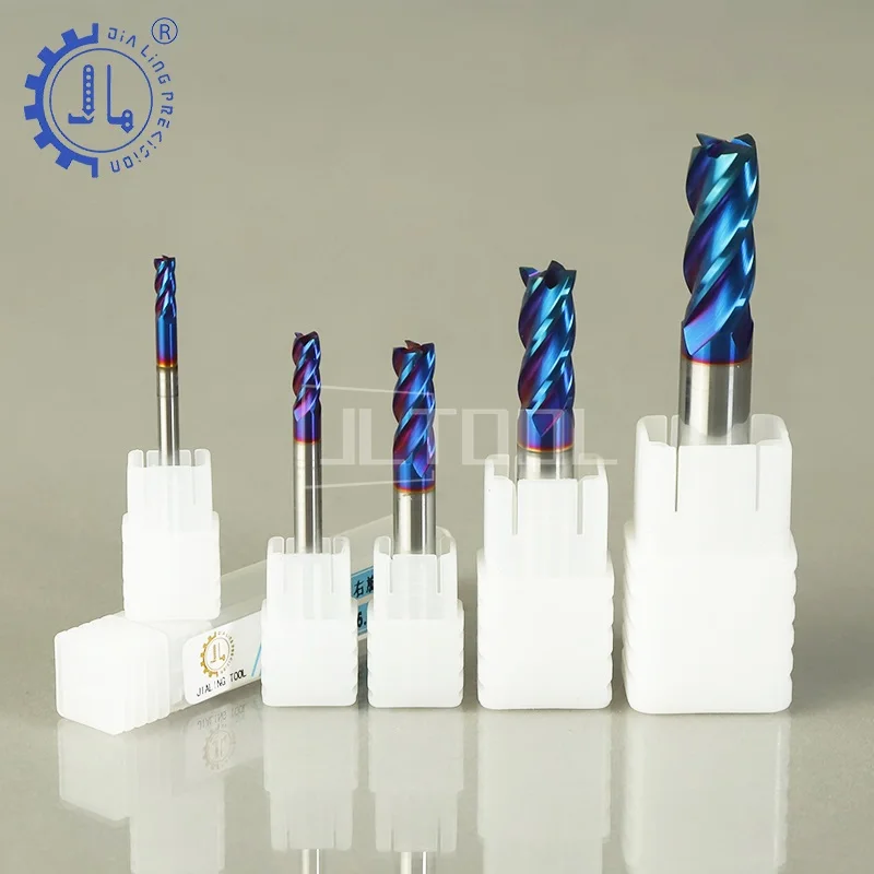 

Carbide End Mill Cutter Blue Nano Coating 4 Flute Endmill For Metal 65 HRC Milling Tools Cutter