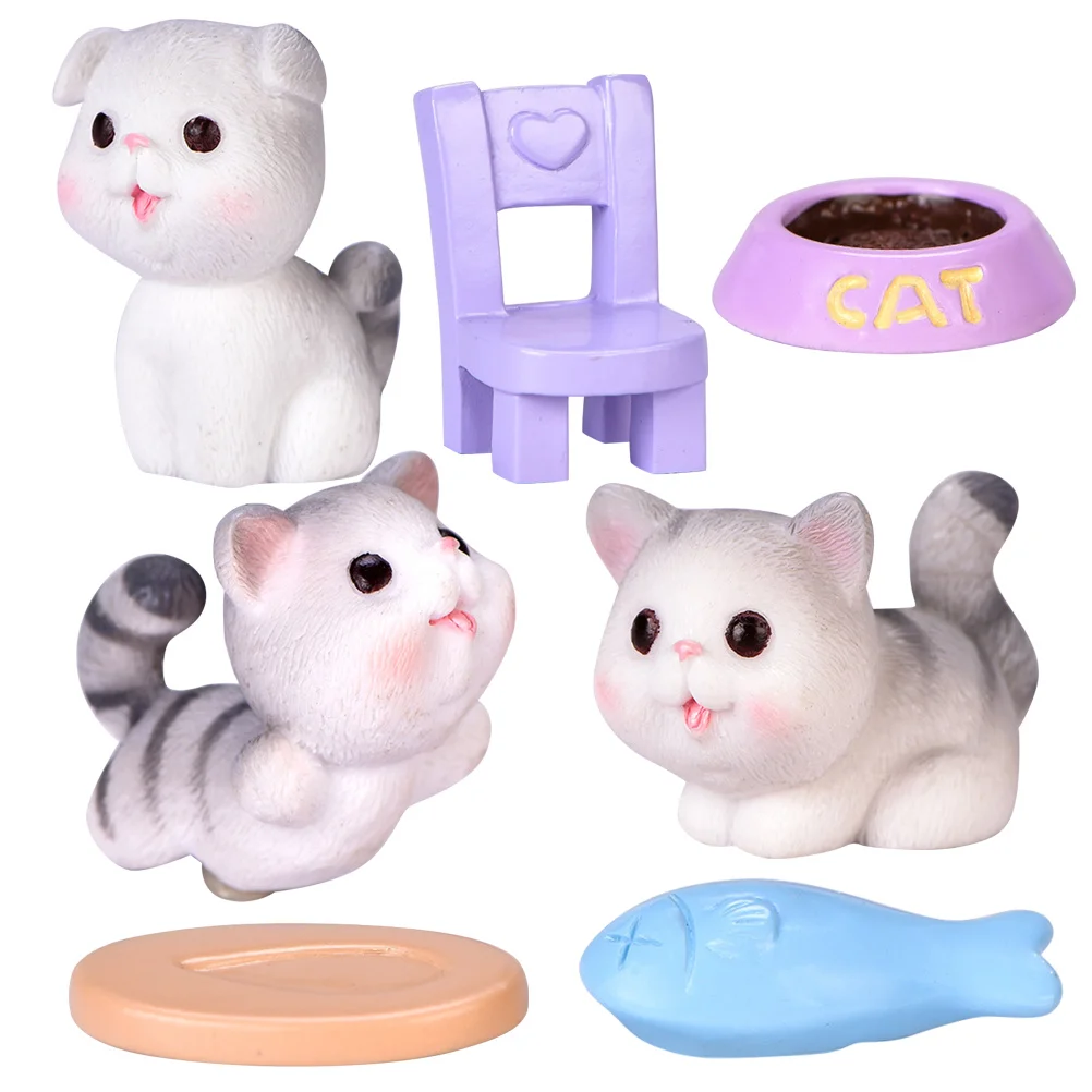 

1Set Pet Micro Landscape Resin Mini Cat Decorations Hand-Painted Durable Miniature Bonsai Craft Decor