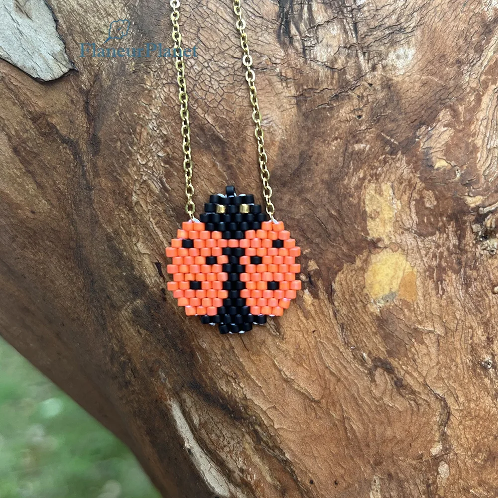 

FlaneurPlanet Stay Lucky Jewelry Gifts Hand Stitched Miyuki Beads Ladybug Necklace