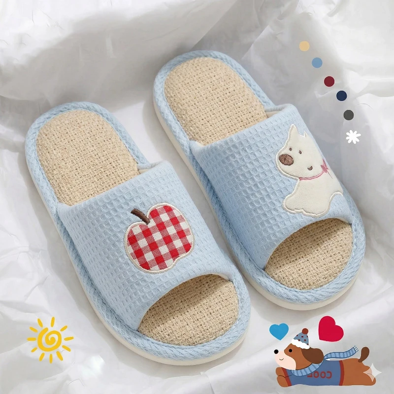 

Linen Slippers Women Home Spring Summer Cartoon Designer Shoes Girls Cute Hemp Indoor Slides Couple Soft Non-Slip Lightweight