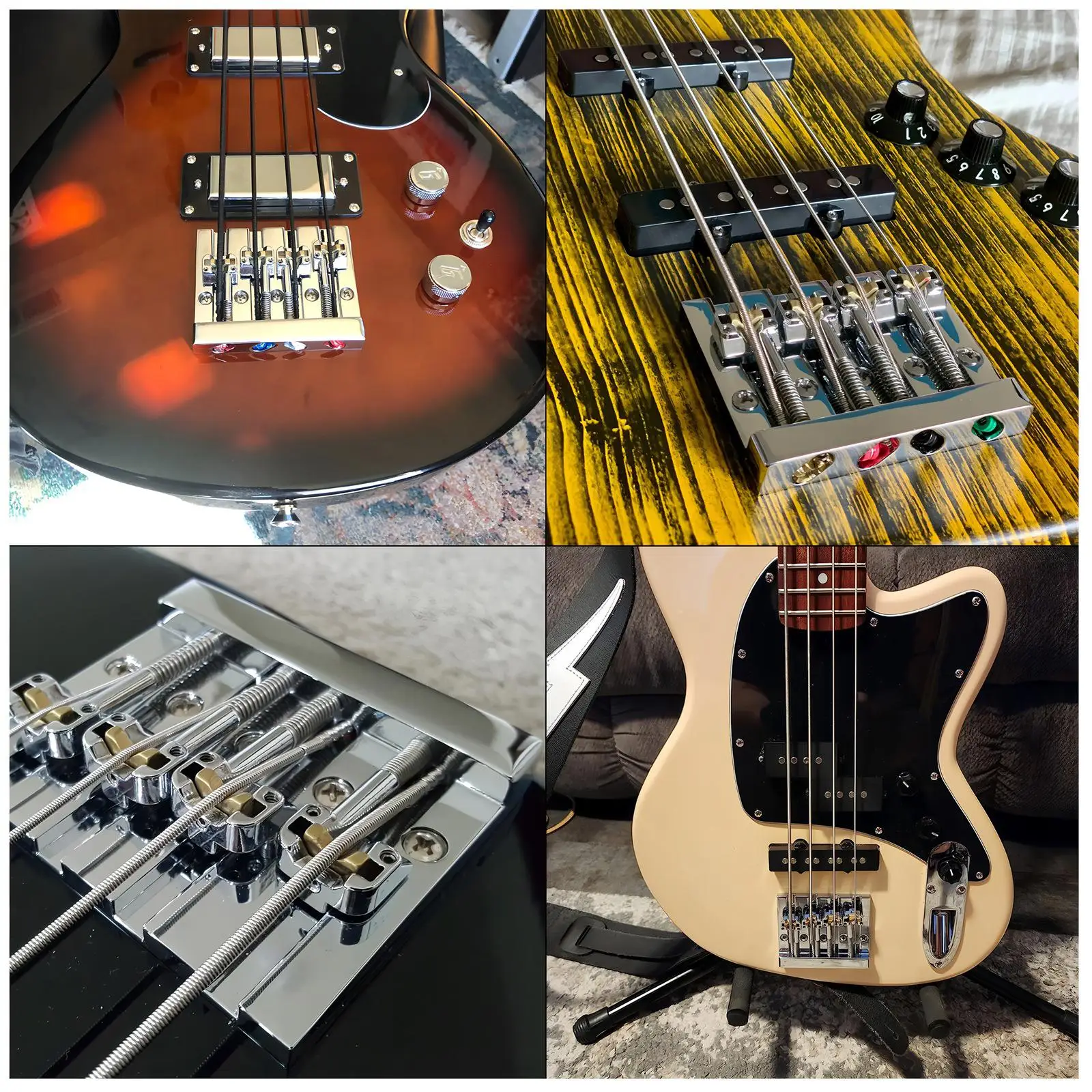 Five Hole Mount 4 String Metal Bass Bridge Assembly for Bass Guitar Easy Install Repair Part