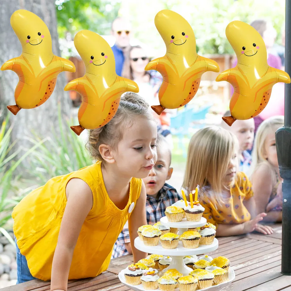 6Pcs Banana Foil Balloons arge Cute Fruit Mylar Balloons for Banana Themed Party Decoration Birthday Baby Shower Supplies