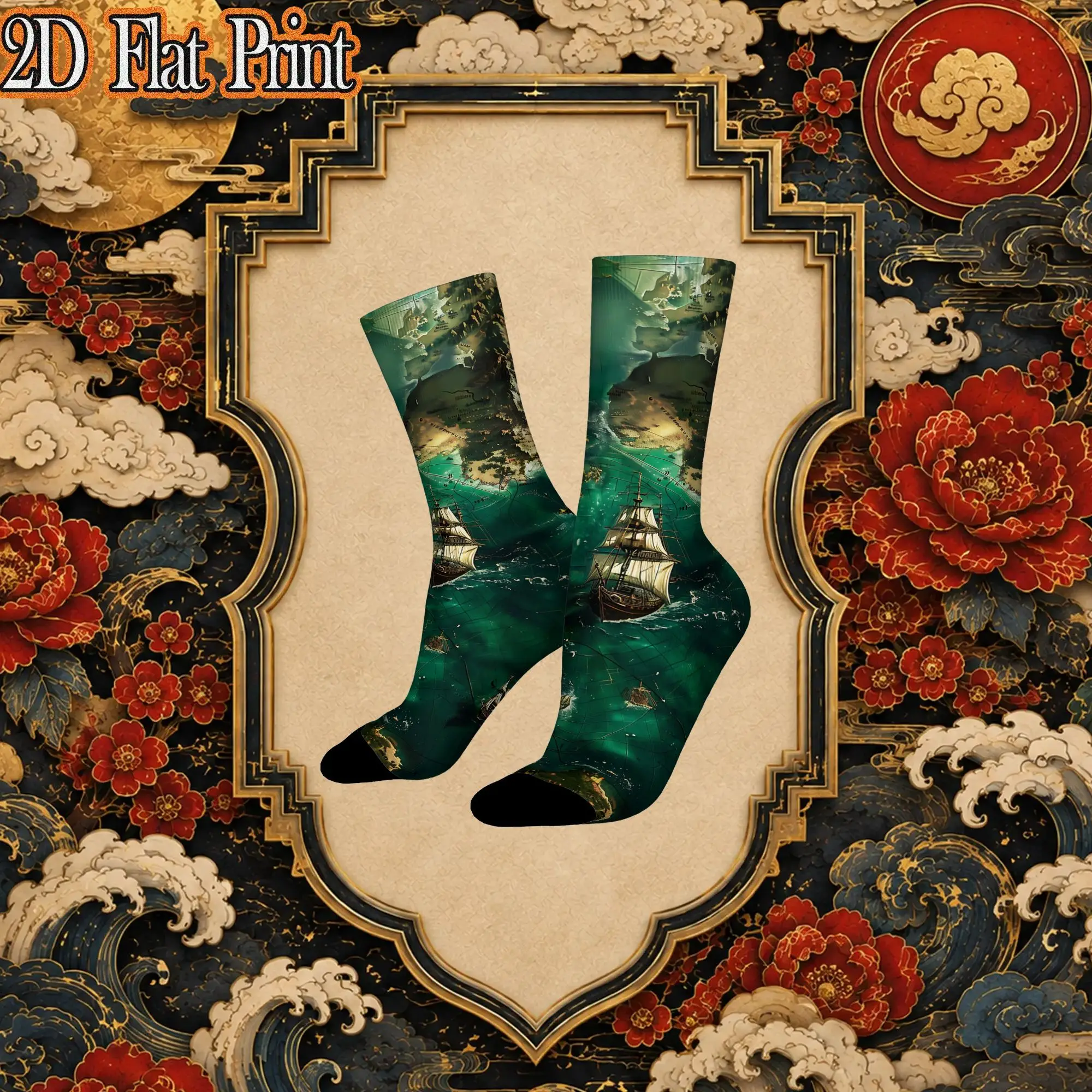 Ancient Ocean Island Map Graphic Trendy Men's compression Socks Unisex items Crew Sock Cycling socks