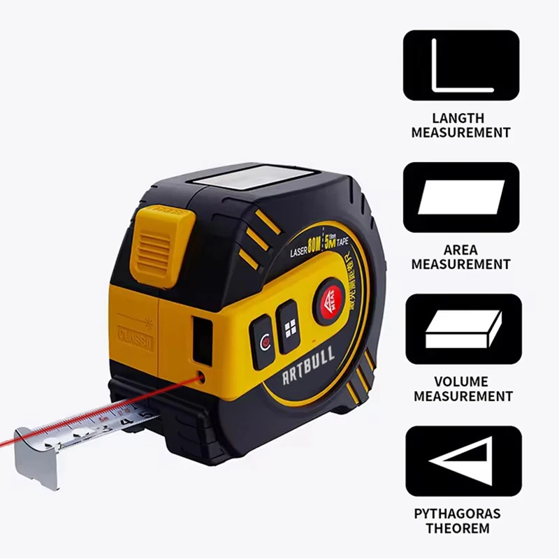 Multifunction Laser Rangefinder Rechargeable 80m 40m with 5m tape LCD Display with Backlight Laser Tape Distance Measure