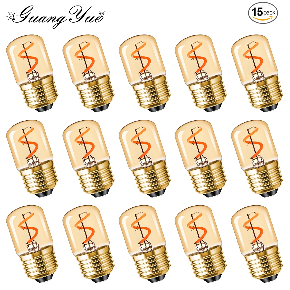 15Pcs T28 Tubular Led Bulb E27 E26 Vintage Dimmable 1.5W 220V 110V 2200K Spiral Filament Bulbs Ceiling Light Living Room Decor