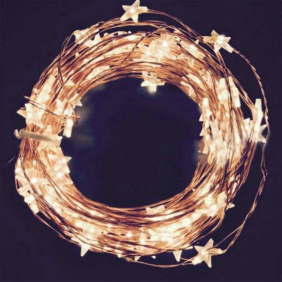 Светодиодная Рождественская гирлянда со звездами, 10 м
