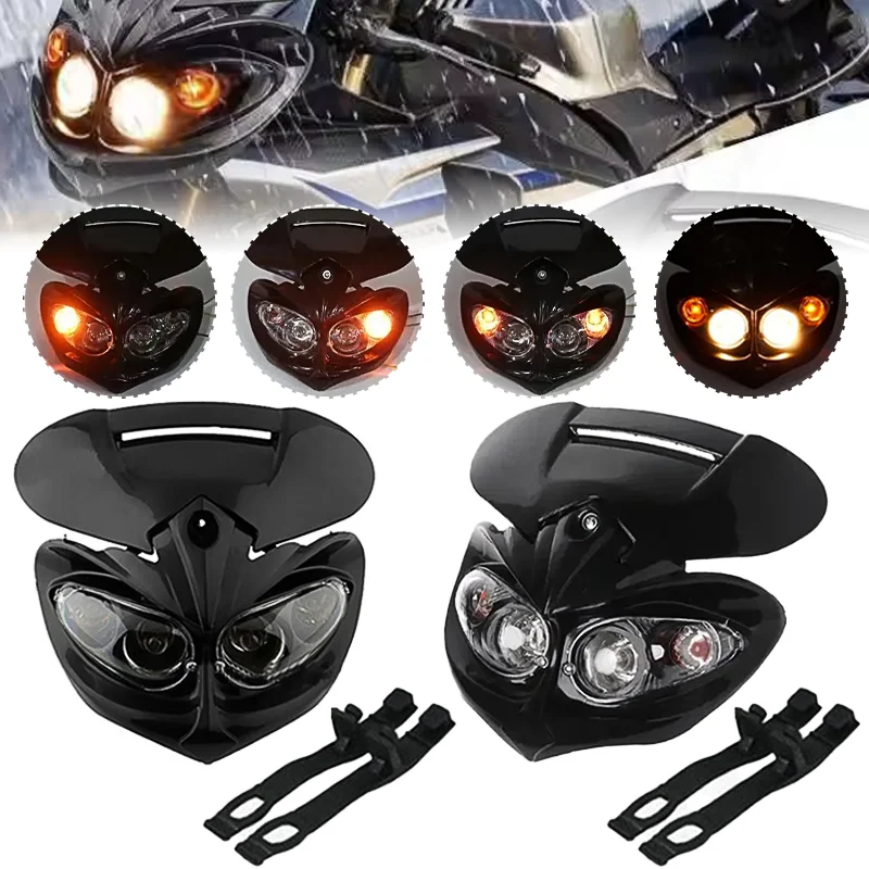 AliExpress NONE Dual Head Lamp LED Racing Headlight Motorcycle Fairing Light for Dirt Pit Bike ATV Hi Lo Beam Universal 4 Eyes Motorbike Headlam