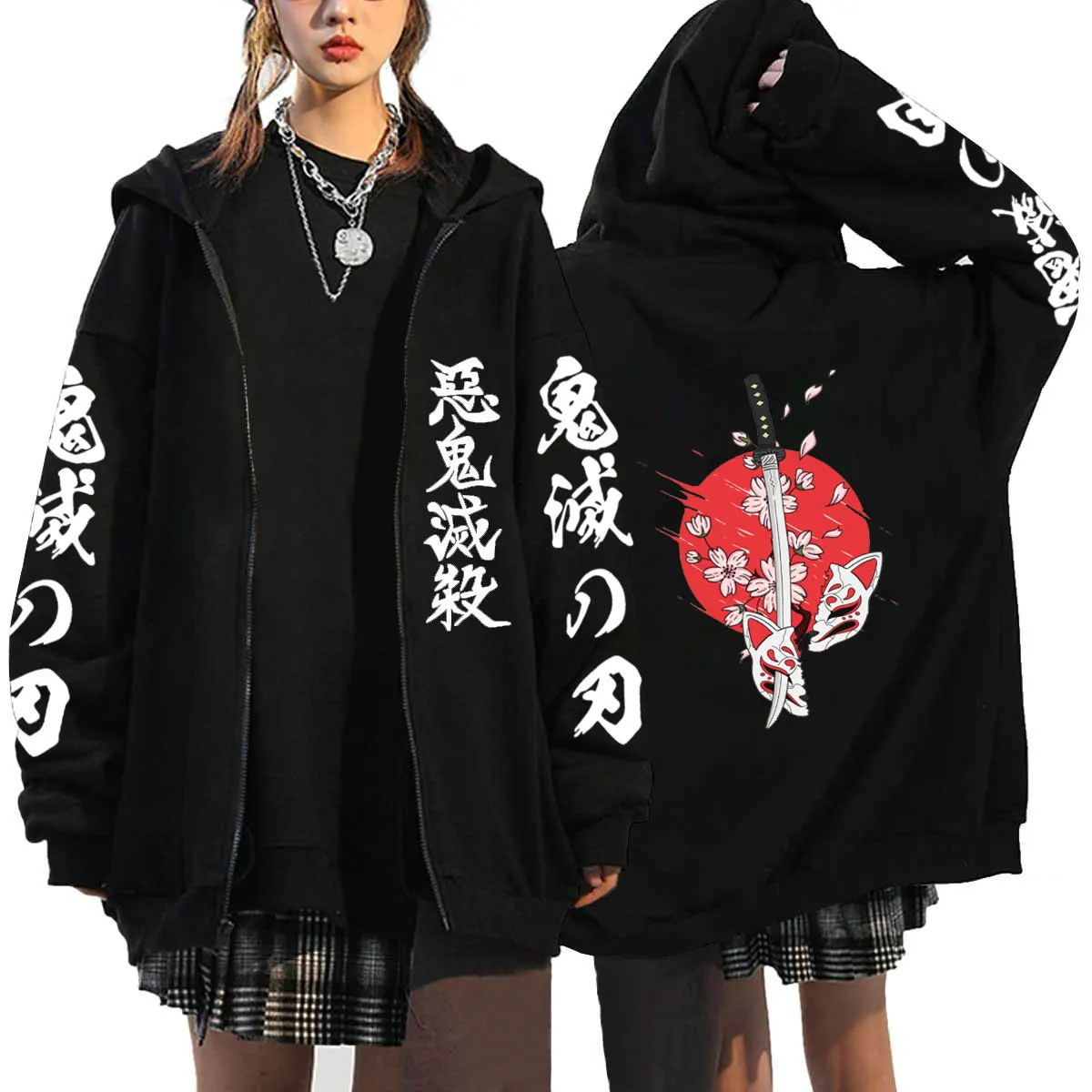 Demon Slayer Dây Kéo Áo Hoodie Roupas Masculinas Phụ Nữ Nam Bộ Anime Quá Khổ Áo Khoác Top Femme Full Zip Áo Nỉ Áo