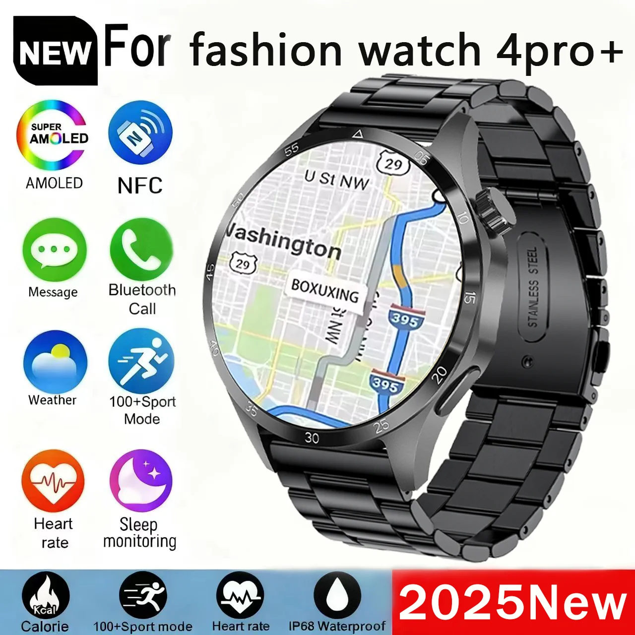 2025New GT4Pro + NFC GPS الرياضة الرجال النساء ساعة ذكية معدل ضربات القلب AMOLED شاشة الصحة بلوتوث دعوة مقاوم للماء اللياقة البدنية Smartwatch #1