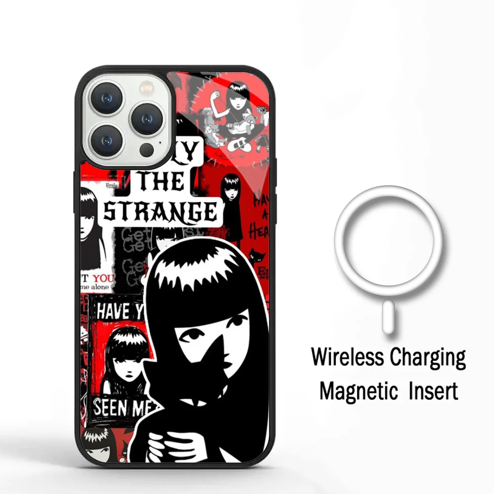 Comics E-Emily The Strange Phone Case For IPhone 11 12 13 14 15 Plus Pro Max Mirror Acrylic Cover For Magsafe Wireless Charging