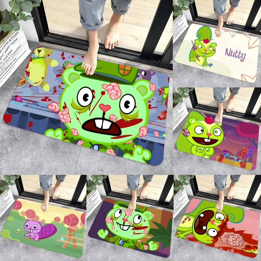 i-Happy Tree Friends Floor Mat Graphic Printed Flannel Doormats for Bathroom Kitchen Entrance Carpet Home Decor