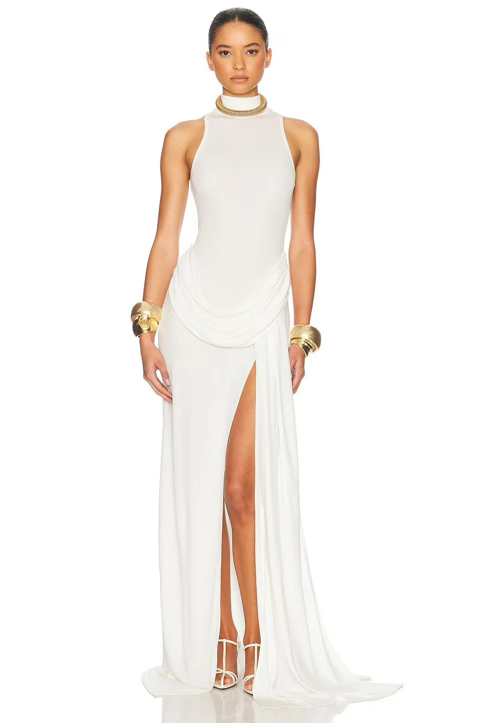 2026 New Women Celebrity Sexy Sleeveless High Split White Maxi Long Dress Elegant Evening Club Party Outfit