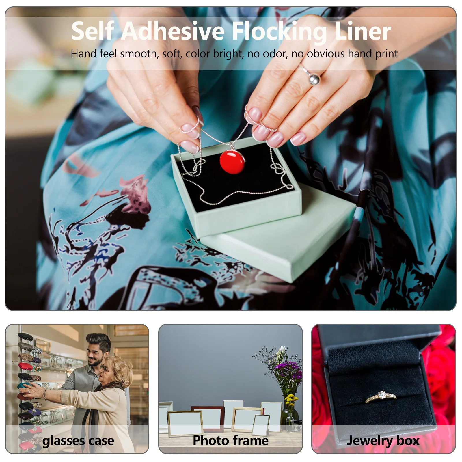 

1Pcs Self Adhesive Jewelry Box Liner Fabric Black Flocking Cloth Adhesive Back Sheet Display Pad Cushion for Furniture