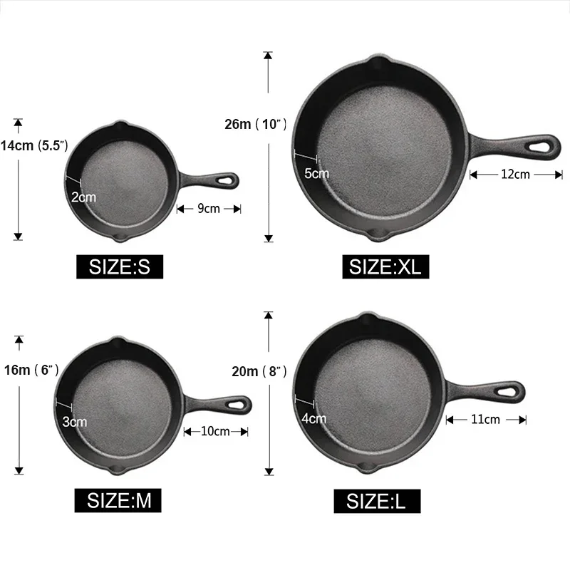 Litého žehlička fritovací kotlík 14/16/20cm non-stick smažený biftek hrnec vejce palačinka skillet pro plyn indukce vařič univerzální kastrol